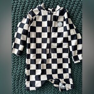 Black and White Checkered Kids Swim One Piece